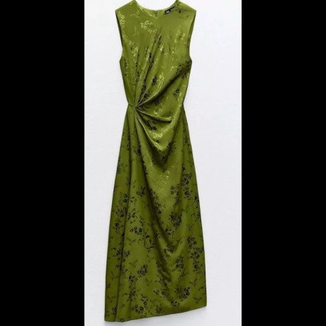 zara-nwt-woman-ss24-ruched-jacquard-midi-dress-green-3546565-size-m-big-1