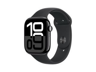 Apple Watch Series 10 [GPS 46mm case] Smartwatch with Jet Black Aluminium Case with Black Sport Band - M/L.