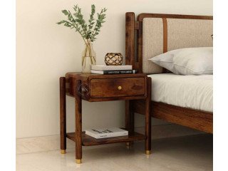 Sarthi Teak Finish Bedside Table Premium Wood Craftsmanship