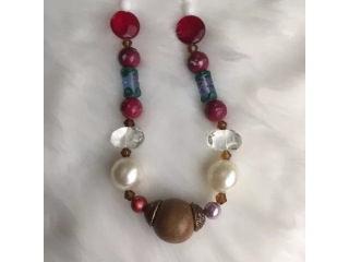 New Colorful Brown White Beaded Necklace