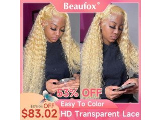Beaufox 613 Blonde 180% Density Deep Wave HD Transparent Lace Front Human Hair Wigs
