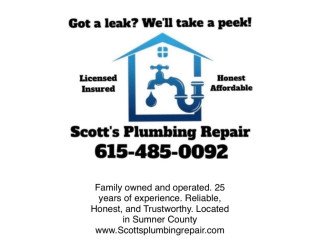 Got a leak? Well take a peek! Call Scotts Plumbing Repair today!